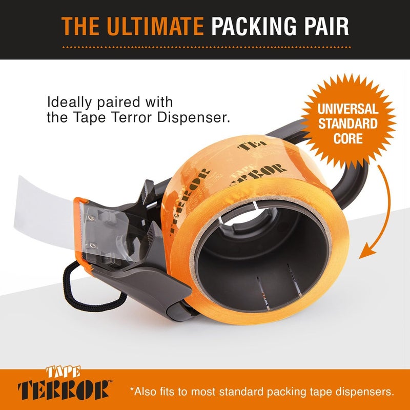 Tape Terror شريط تعبئة شفاف ثقيل (6 لفات) - شريط تعبئة قوي لصناديق النقل، الشحن، البريد، التخزين، وأكثر - مستلزمات التعبئة والشحن (48 مم × 50 م لكل لفة) - Image 3