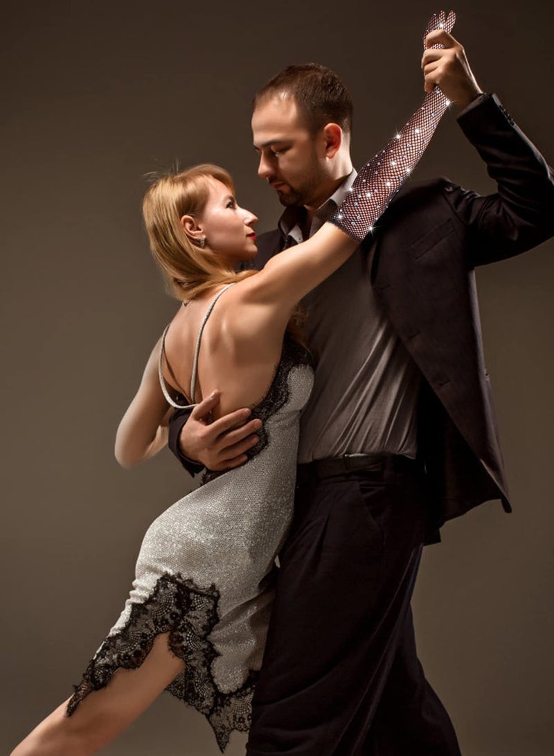 Black Fishnet Long Gloves for Women and Girls - 1920s Retro Five-Finger Arm Sleeves with Rhinestones, Perfect Accessory for Prom and Party Events. - Image 2