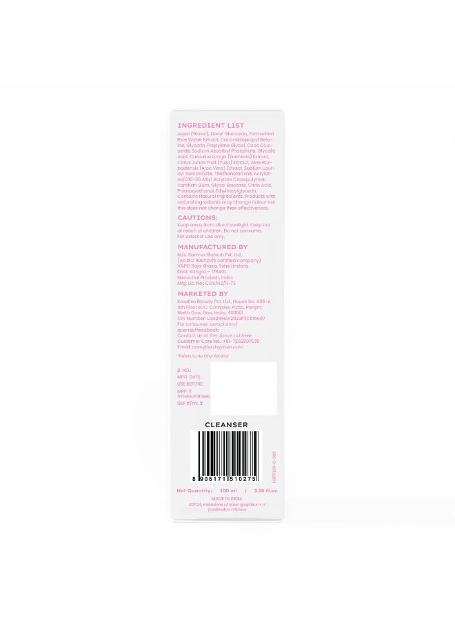 Hyphen 10% Rice Water Brightening Face Wash | Daily Face Cleanser for Women and Men | Brightens Skin | Removes Dirt & Impurities | Face Care, Gentle Facewash, Non-drying, Fragrance Free Formula | Skin Care Products | Suitable for All Skin Types - 100 ml - Image 4