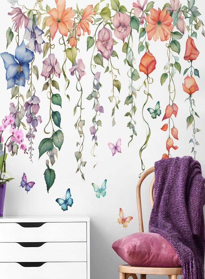 DRWSSR 2Sheets Hanging Creative Removable DIY Colorful Flower and Vines Wall Decal Watercolor Butterflies Wall Decal Waterproof Vinyl Wall Decal Decor for Girls Bedroom LivingRoom Wall Corner Decor(B) - Image 4