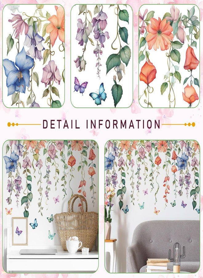 DRWSSR 2Sheets Hanging Creative Removable DIY Colorful Flower and Vines Wall Decal Watercolor Butterflies Wall Decal Waterproof Vinyl Wall Decal Decor for Girls Bedroom LivingRoom Wall Corner Decor(B) - Image 3