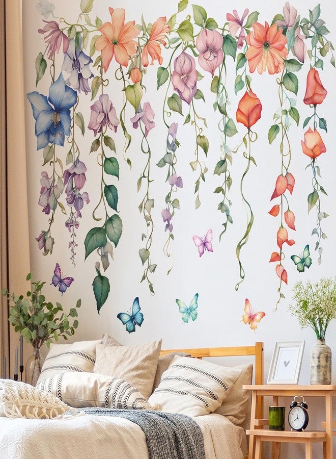 DRWSSR 2Sheets Hanging Creative Removable DIY Colorful Flower and Vines Wall Decal Watercolor Butterflies Wall Decal Waterproof Vinyl Wall Decal Decor for Girls Bedroom LivingRoom Wall Corner Decor(B) - Image 5