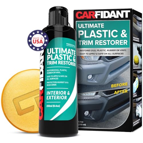Carfidant Plastic Restorer for Cars – Refreshes Faded Plastic, Vinyl & Rubber Trim with Polish for Deep Shine – Protects Against UV & Dirt – Black Exterior & Interior Care for Detailing - 8.4 fl. Oz. - Image 1
