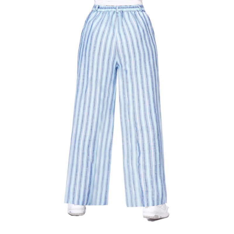 Smoky Egypt Women's High-Waisted Pure Linen Pants - Blue - Image 3
