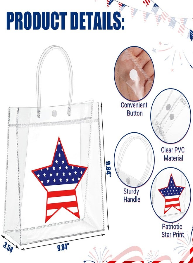 Kolldenn Clear PVC Gift Bags with Handle, Transparent Tote, Reusable Treat Bags for Wedding Birthday Shopping Party Supplies(Blue, White, Red,9.84"x9.84"x3.54",American Star - Image 2