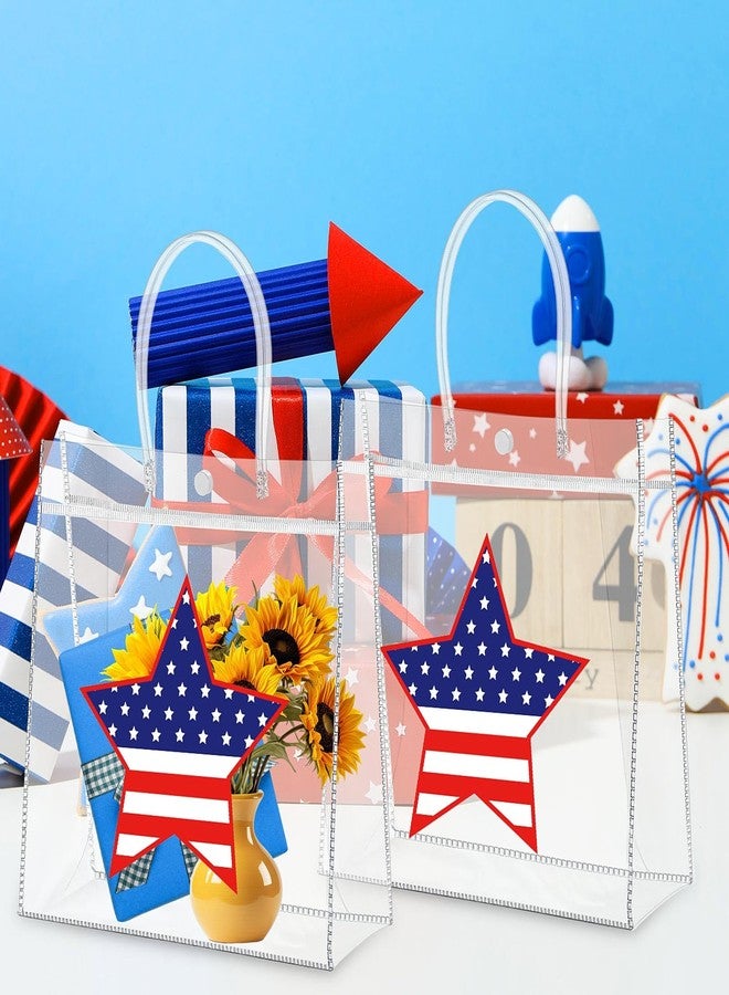 Kolldenn Clear PVC Gift Bags with Handle, Transparent Tote, Reusable Treat Bags for Wedding Birthday Shopping Party Supplies(Blue, White, Red,9.84"x9.84"x3.54",American Star - Image 3