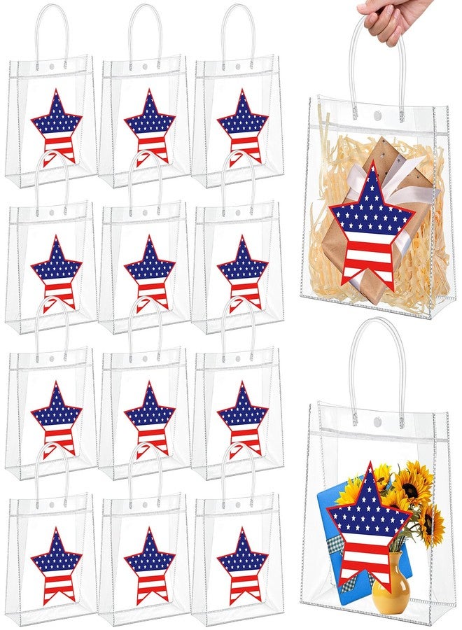 Kolldenn Clear PVC Gift Bags with Handle, Transparent Tote, Reusable Treat Bags for Wedding Birthday Shopping Party Supplies(Blue, White, Red,9.84"x9.84"x3.54",American Star - Image 1