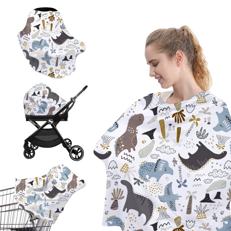 Yoofoss Nursing Cover Breastfeeding Scarf - Baby Car Seat Covers, Infant Stroller Cover, Strechy Carseat Canopy for Boys and Girls (Dinosaur) - Image 2