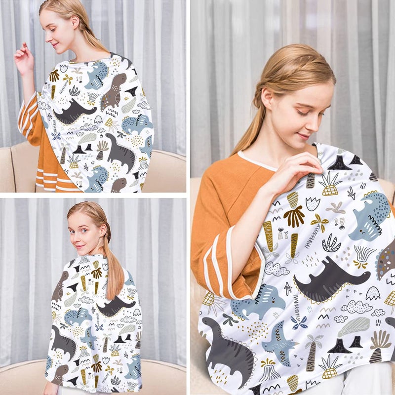 Yoofoss Nursing Cover Breastfeeding Scarf - Baby Car Seat Covers, Infant Stroller Cover, Strechy Carseat Canopy for Boys and Girls (Dinosaur) - Image 5