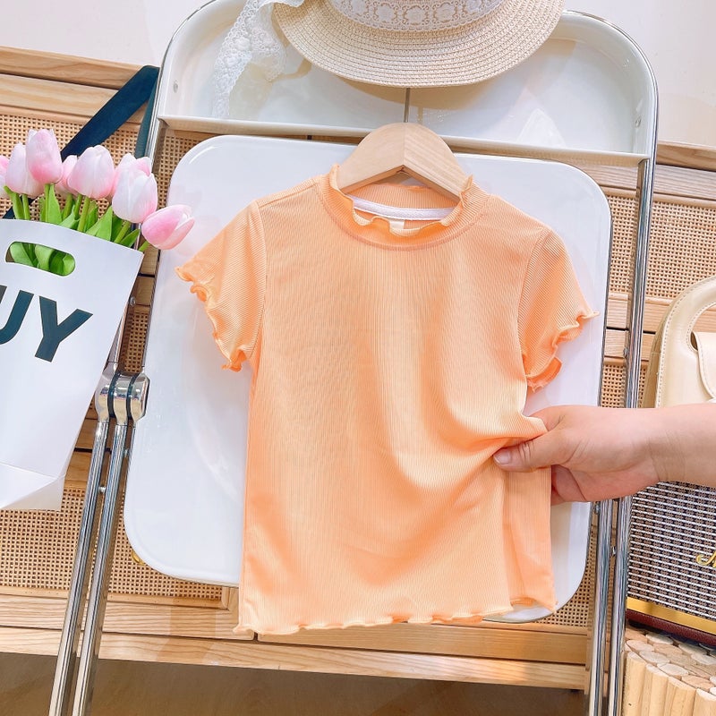 Ice Silk Girls' T-Shirt Short-Sleeved Summer Korean Style Western Style Children'S Summer Lace Half-Sleeved T-Shirt Top - Image 1