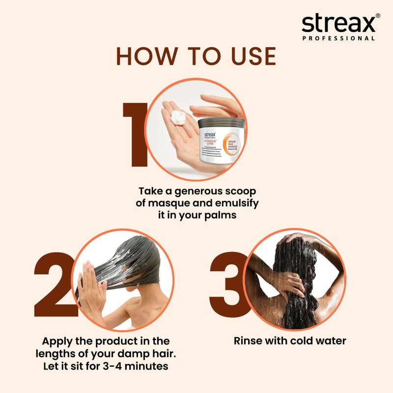 Streax Professional قناع شعر ستريكس بروفيشينال فيتاريش كير ناعم ولامع للنساء 200 جرام - Image 5