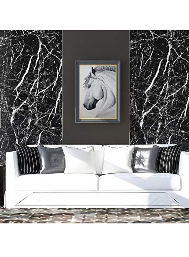 Arabest ورق جدران ذاتي اللصق من الرخام مقاوم للماء لامع PVC فينيل مقاوم للزيت ورق جرانيت أسود لغطاء الأثاث سطح كونترتوب مطبخ بطانة رف 40 سم × 500 سم - Image 3