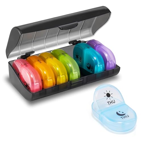 INKULTURE Weekly Medicine Organizer Box 02 Times a Day, Daily Tablets Container Case Travel Pill Box For 07 days | Black And Multicolor | 01 Pcs - Image 1