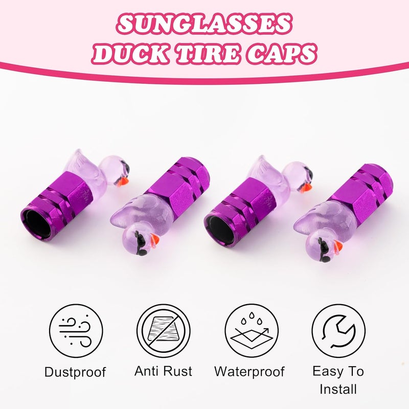 Rislobx 4Pcs Duck Tire Valve Stem Caps - Funny Sunglasses Covers for Wheels, Decorative Cute Car Accessories (Hexagon Purple) - Image 4