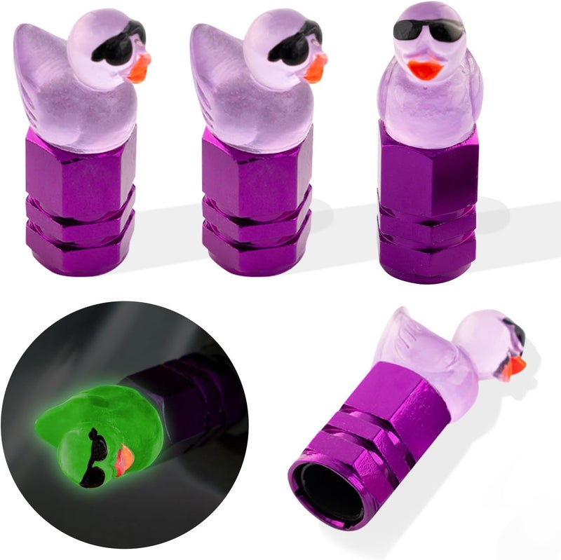 Rislobx 4Pcs Duck Tire Valve Stem Caps - Funny Sunglasses Covers for Wheels, Decorative Cute Car Accessories (Hexagon Purple) - Image 1