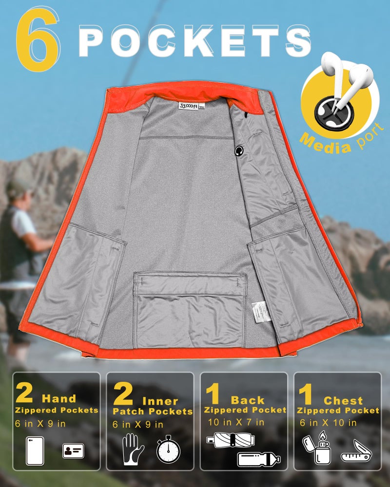 33,000ft Men's Windproof Lightweight Golf Vest Outerwear with Pockets, Softshell Sleeveless Jacket for Running Hiking Sports - Image 2