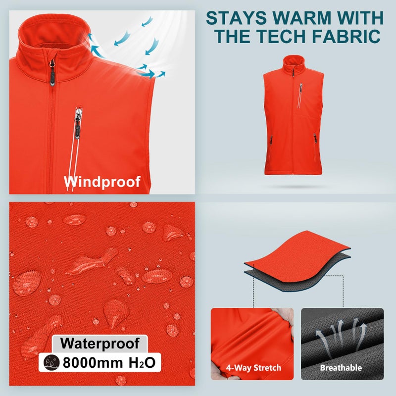 33,000ft Men's Windproof Lightweight Golf Vest Outerwear with Pockets, Softshell Sleeveless Jacket for Running Hiking Sports - Image 4