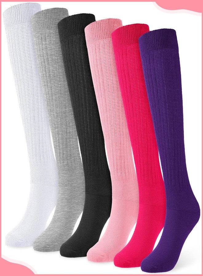 JaGely 6 Pairs Women's Long Slouch Socks - Soft Thick Stacked Scrunchie Socks Size 9-11, 6 Neon Colors Bulk(White, Black, Gray, Light Pink, Rose Red, Dark Purple) - Image 3