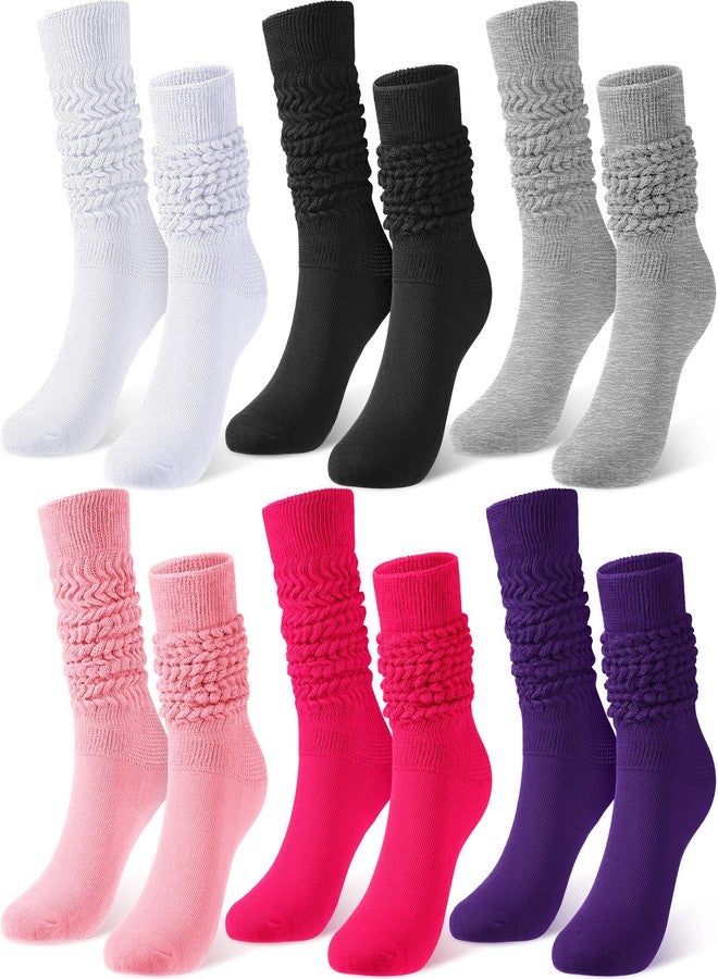 JaGely 6 Pairs Women's Long Slouch Socks - Soft Thick Stacked Scrunchie Socks Size 9-11, 6 Neon Colors Bulk(White, Black, Gray, Light Pink, Rose Red, Dark Purple) - Image 1
