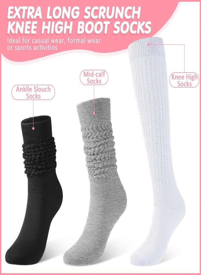 JaGely 6 Pairs Women's Long Slouch Socks - Soft Thick Stacked Scrunchie Socks Size 9-11, 6 Neon Colors Bulk(White, Black, Gray, Light Pink, Rose Red, Dark Purple) - Image 2