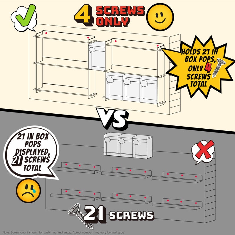 WINKINE Wall Display Shelves Compatible with 21 Funko Pop in Box, Easy Install - Only 2 Screws per Shelf, Acrylic Floating Shelves Stackable, Action Figure Stand, Collectibles Display Case, 2 Pack - Image 2
