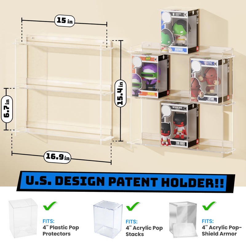 WINKINE Wall Display Shelves Compatible with 21 Funko Pop in Box, Easy Install - Only 2 Screws per Shelf, Acrylic Floating Shelves Stackable, Action Figure Stand, Collectibles Display Case, 2 Pack - Image 3