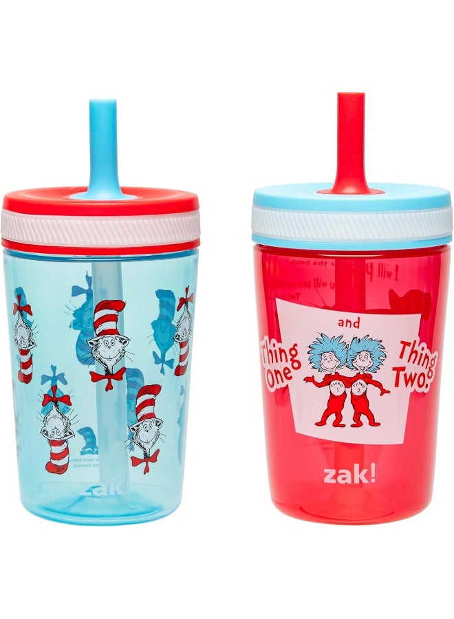 زاك ديزاينز Dr. Seuss Kelso Toddler Cups For Travel or At Home, 15oz 2-Pack Durable Plastic Sippy Cups With Leak-Proof Design - Image 1