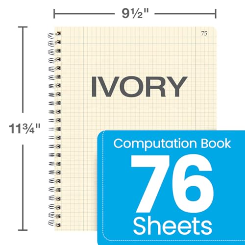 TOPS Computation Book, 11.75 x 9.5 Inches, Double Wire, 152 Numbered Pages, Quadrille Ruled, 76 Sheets, White, (35061), Composition - Image 2