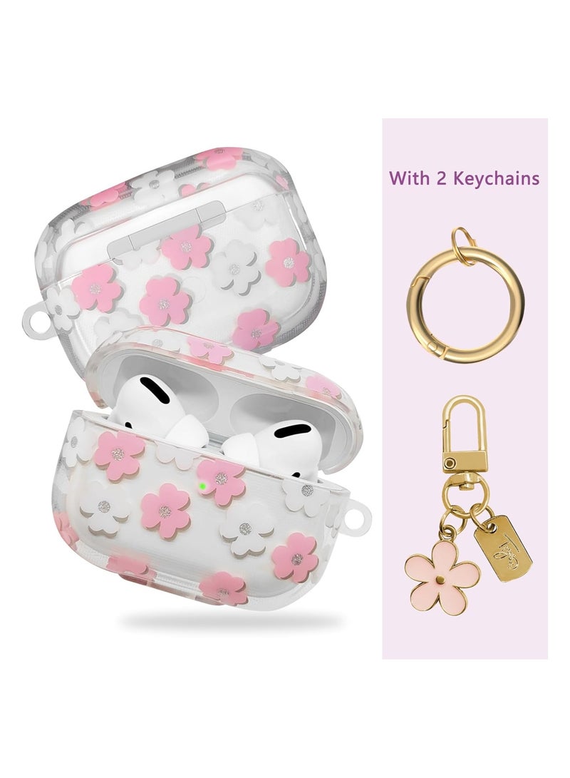 SYOSI Keychain Case for AirPods 3rd Gen (2021), Cute Clear Pink Floral Cover Protective Flower Earphone Case Soft Transparent TPU Case Transparent Flower Pattern Case for AirPods 3 Case Women Girl - Image 4