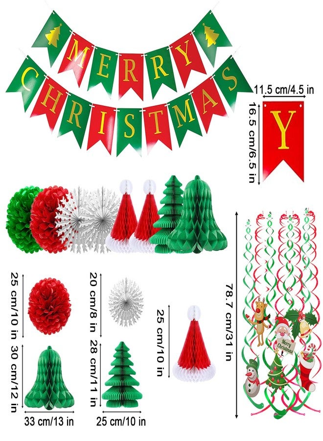 Fecedy MERRY CHRISTMAS Hanging Banner Pom poms Paper flower Fan Paper Christmas tree Christmas hat&Swirl Streamers for Merry Christmas Party Decorations - Image 3