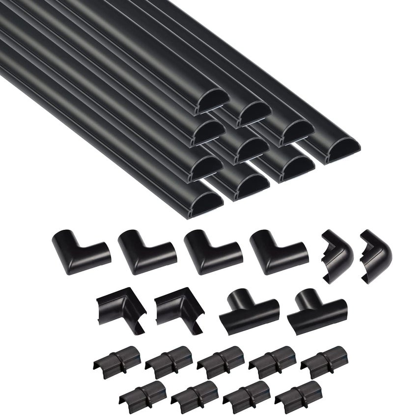 D-Line 157in Cord Cover Kit, Self-Adhesive Wire Hiders, Cable Raceway to Hide Wires on Wall, Electrical Cable Management - 10x 15.7 Lengths & 19 Accessories - 1.18" (W) x 0.59" (H) - Black - Image 1