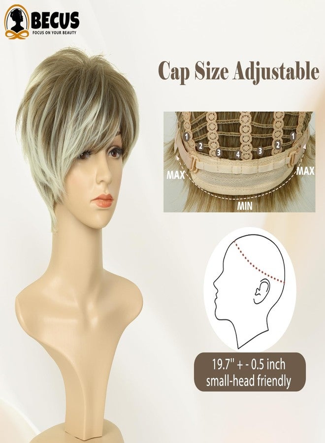 BECUS Short Blonde Wigs for White Women Pixie Cut Wig Pixie Layered Short Wigs for Older Women Synthetic Daily Halloween,Icy Ash Blonde (Small Head Friendly) - Image 5