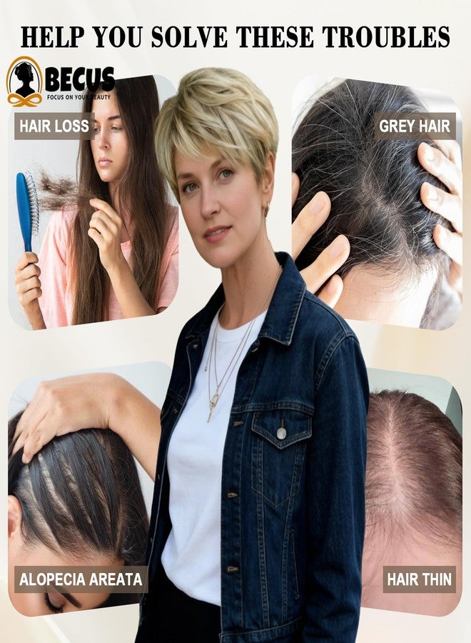 BECUS Short Blonde Wigs for White Women Pixie Cut Wig Pixie Layered Short Wigs for Older Women Synthetic Daily Halloween,Icy Ash Blonde (Small Head Friendly) - Image 4
