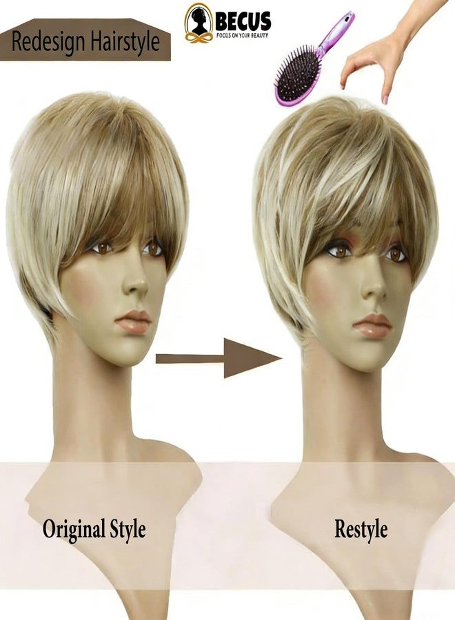BECUS Short Blonde Wigs for White Women Pixie Cut Wig Pixie Layered Short Wigs for Older Women Synthetic Daily Halloween,Icy Ash Blonde (Small Head Friendly) - Image 3