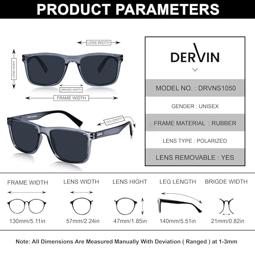Dervin UV Protected Polarized Square Sunglasses for Men and Women (Grey) - Image 5