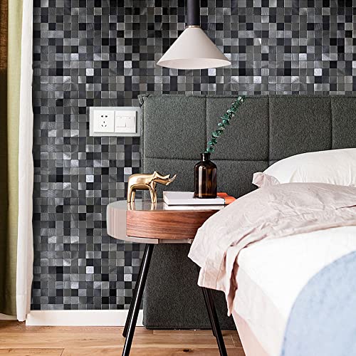 XUANINY 10-Piece Self-Adhesive Metal Backsplash, Peel and Stick Tile for Kitchen Brushed Aluminium Surface backsplash (11.73"x11.73",10) (Black+ Gray) - Image 3