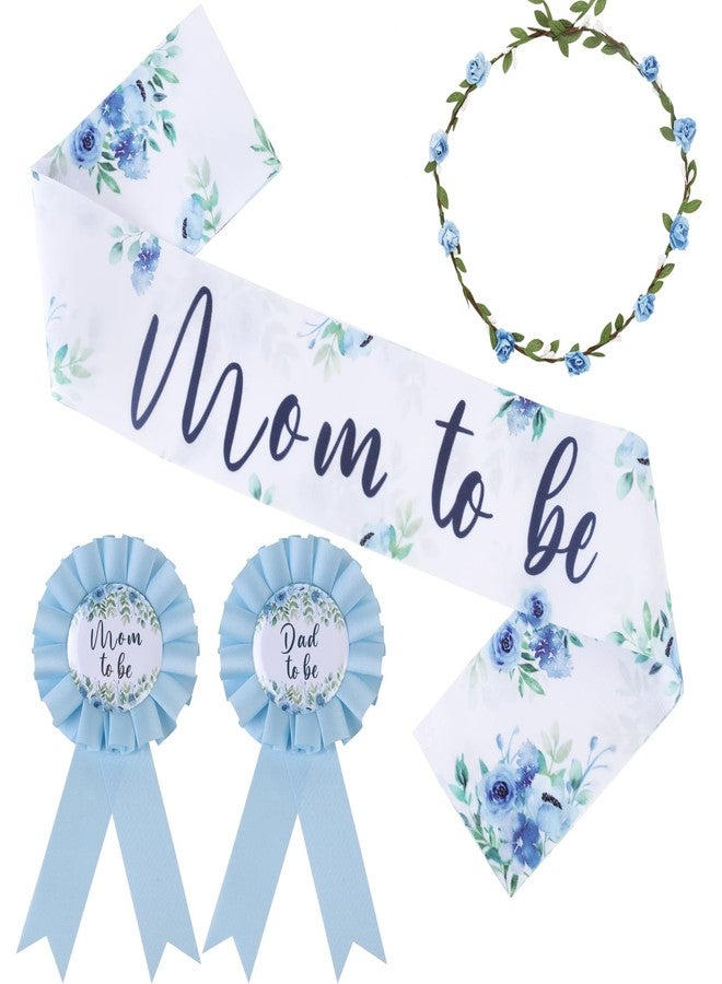 زينة حفل استقبال مولود جديد من Serencatcher Baby in Bloom، باللون الأزرق الزهري، وشاح الأمومة للأم الحامل، زر للأم والأب الحامل، دبوس شارة من الصفيح، تاج من الزهور، عصابة رأس لحفل الكشف عن جنس المولود الجديد من Baby in Bloom - Image 1