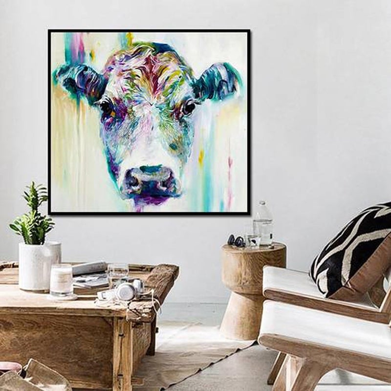Wowdecor Wall Art Pictures Canvas Prints - Colorful Forest Animal World Giclee Pictures Paintings Printed Pictures on Canvas, Posters Wall Decor Gift - UNFRAMED (Colorful Cow, XL) - Image 3