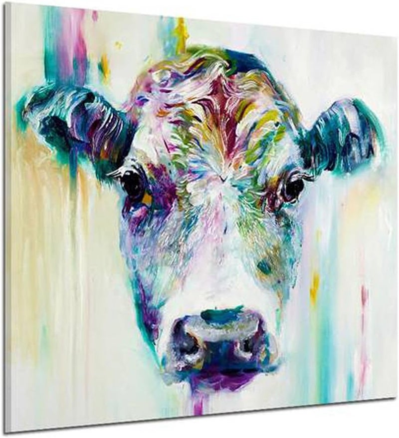 Wowdecor Wall Art Pictures Canvas Prints - Colorful Forest Animal World Giclee Pictures Paintings Printed Pictures on Canvas, Posters Wall Decor Gift - UNFRAMED (Colorful Cow, XL) - Image 1
