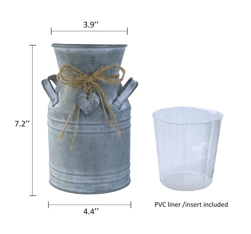 Venalys Vintage Galvanized Milk Can, Farmhouse Decorative Flower Vase, Rustic French Country Metal Jug for Home Decor,7.2'' Hâ€¦ - Image 5