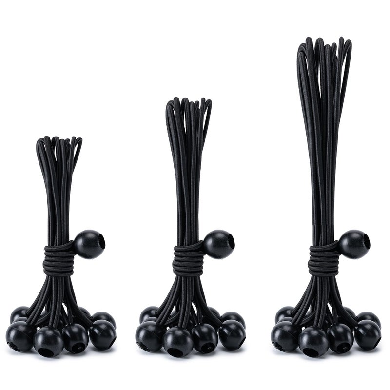 Aegero 30 Pack of 3 Sizes Ball Bungee Cord 6 911 Inch Heavy Duty Bungie Cord Balls Canopy Tarp Tie Down Bungee Balls for Camping Tents CargoHolding Wire and Hoses Patio Umbrellas Awning Black