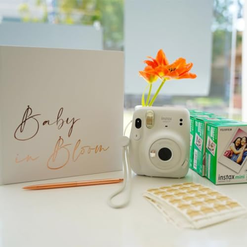 Calculs Baby in Bloom Picture Book Polaroid Baby Shower Guest Book Babies Scrapbook, White Cover, Rose Gold Foil Stamping, Blank White Pages - Image 2