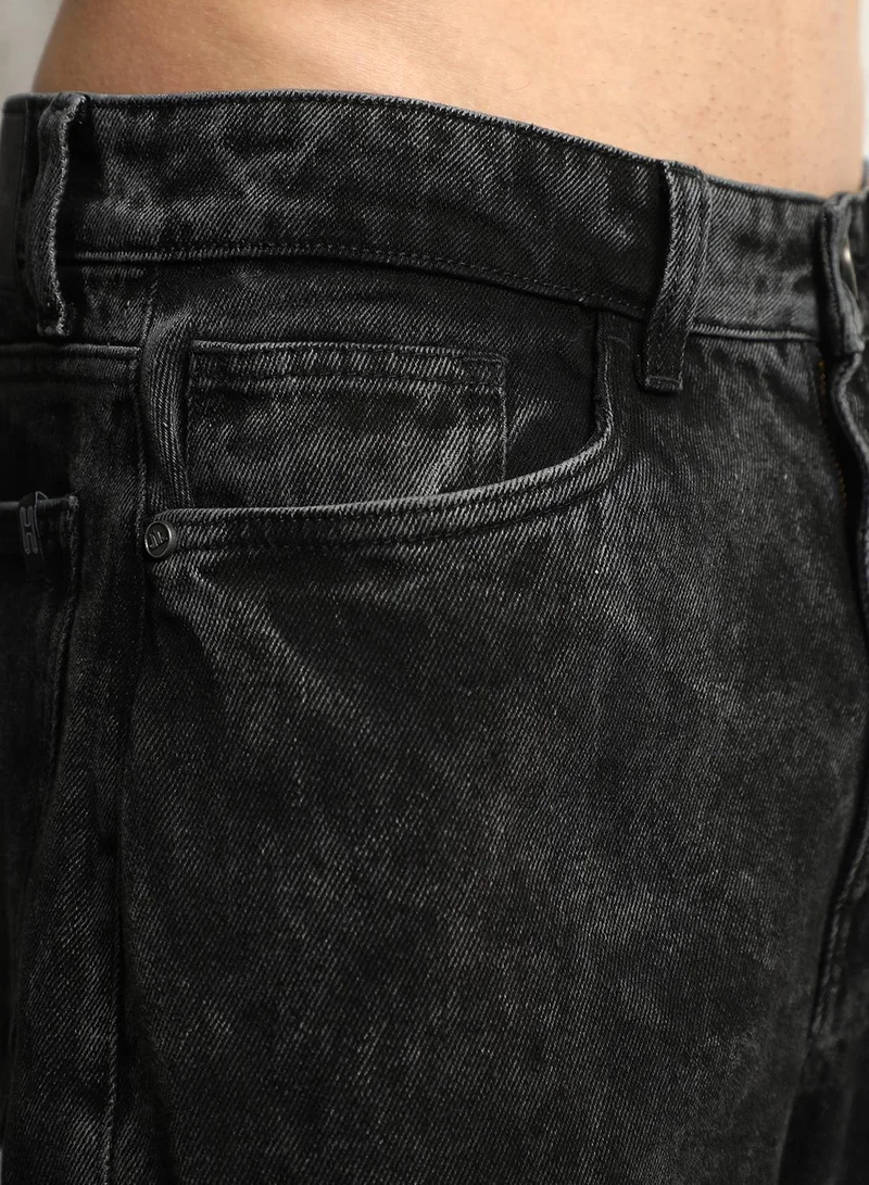 هوبرهولمي Men's Grey 100% Cotton Bleached Full Length Relaxed Jeans
