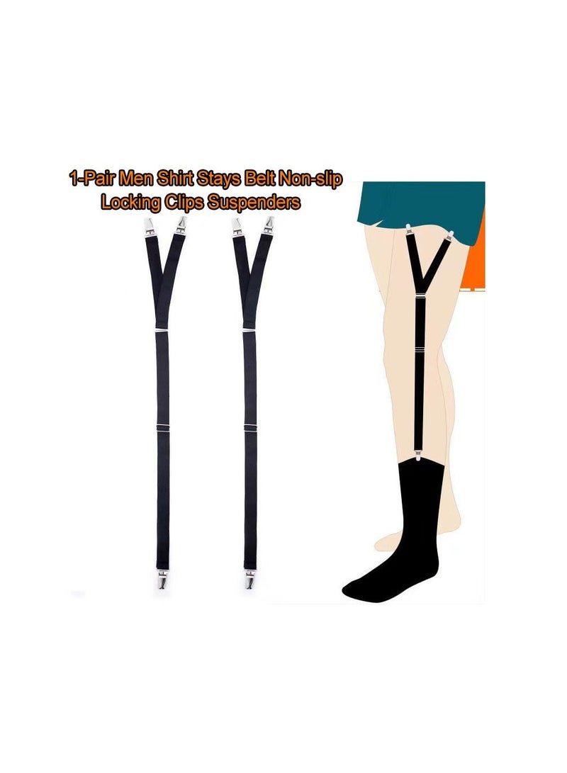 1-Pair Men Shirt Stays Belt Non-slip Locking Clips,Keep Shirt Neating Tucked Leg Thigh Suspender Garters Strap,Adjustable Locking Clamps - Image 1