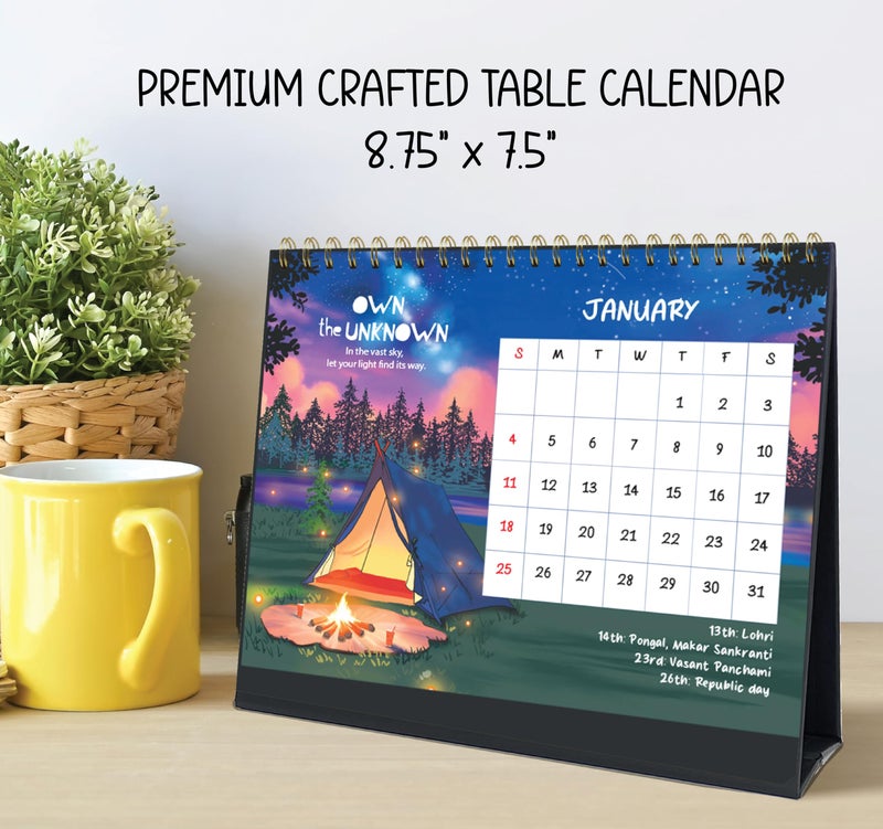 anujarusiya® Nurture Desktop Calendar 2026 - Gentle reminder paintings| Study desk Calendar with quotes| Imported texture paper| Golden twin wirobound Table Calendar| 8.5"x7.5” | 50+ stickers - Image 2