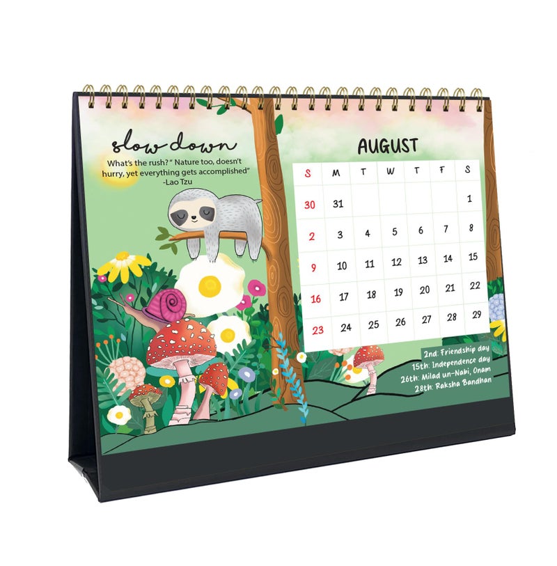 anujarusiya® Nurture Desktop Calendar 2026 - Gentle reminder paintings| Study desk Calendar with quotes| Imported texture paper| Golden twin wirobound Table Calendar| 8.5"x7.5” | 50+ stickers - Image 4