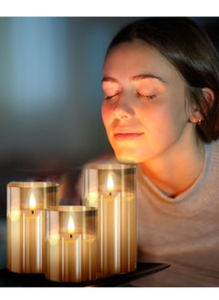 AIMARS 3-Piece Colour Changing Flameless Candle Set Gold  - Image 5