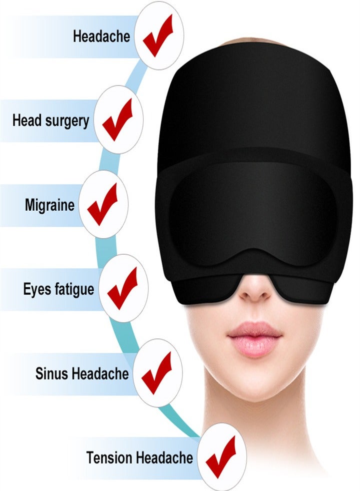 2-in-1 Headache Relief Hat with Hot and Cold Therapy - Black Set (Migraine Hat and Cooling Gel Relief Sleep Mask for Stress, Pressure, Puffy Eyes Pain Relief) - Image 3