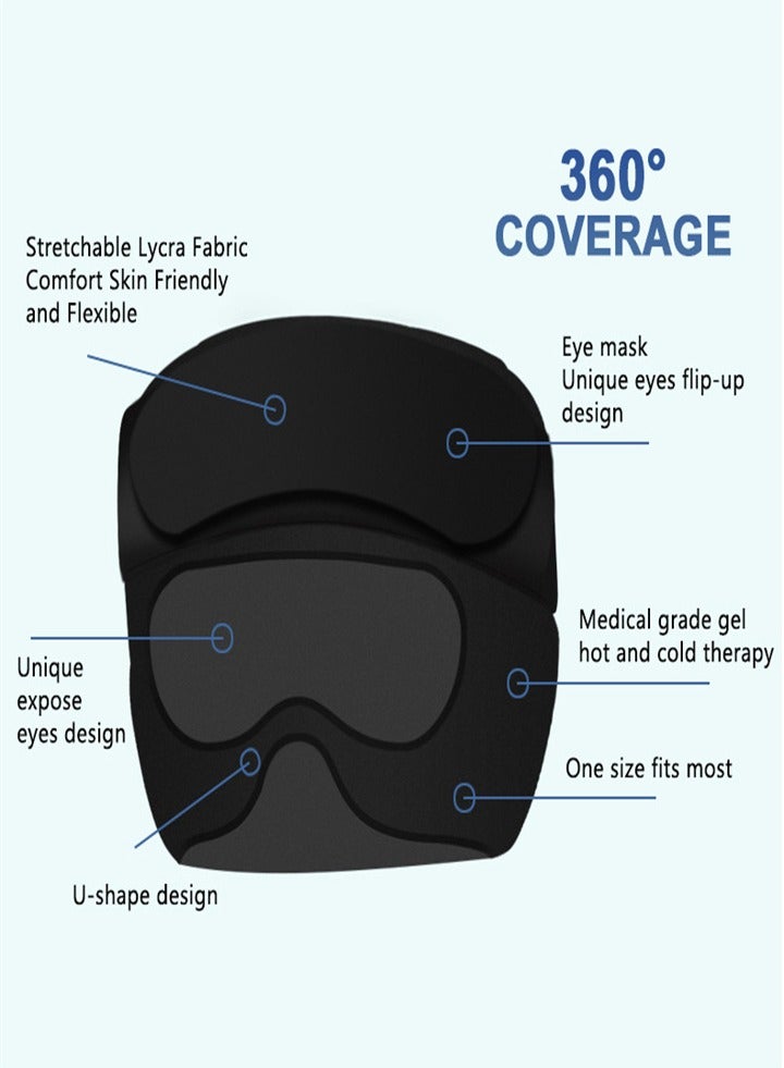 2-in-1 Headache Relief Hat with Hot and Cold Therapy - Black Set (Migraine Hat and Cooling Gel Relief Sleep Mask for Stress, Pressure, Puffy Eyes Pain Relief) - Image 5