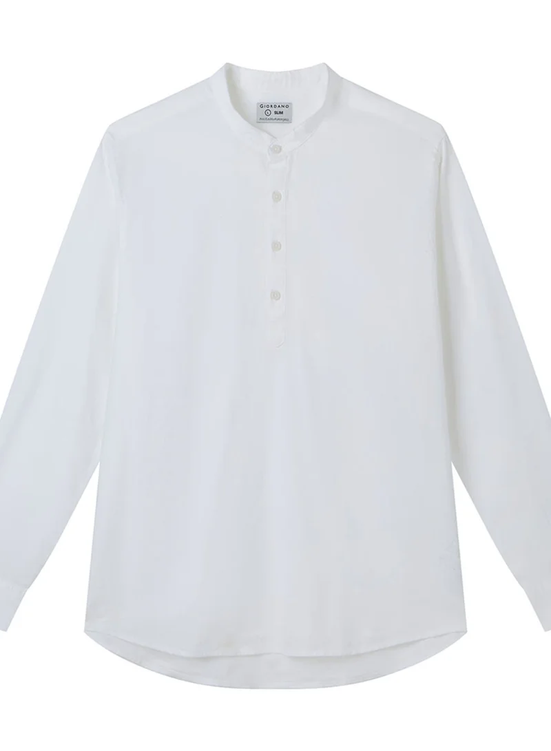 GIORDANO  Men's Linen Cotton Band Collar Shirt for Men | Best Price UAE
